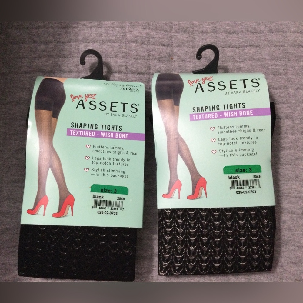Lot of 2 Assets by Sara Blakely Black Wishbone Textured Shaping Tights